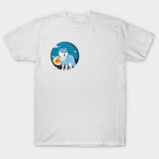 watercolor wolf in fire fool moon sticker T-Shirt